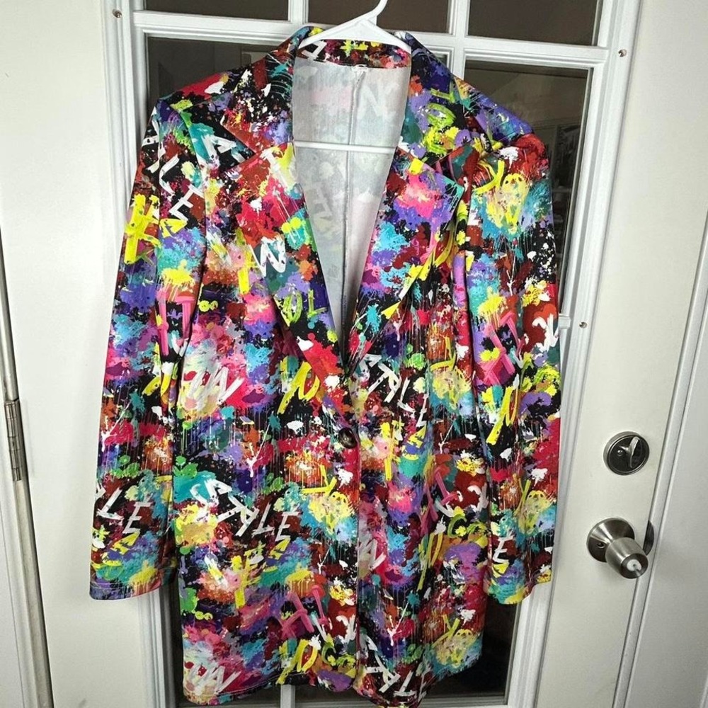 Colorful Graffiti Print Blazer Oversized‎ Art Jacket